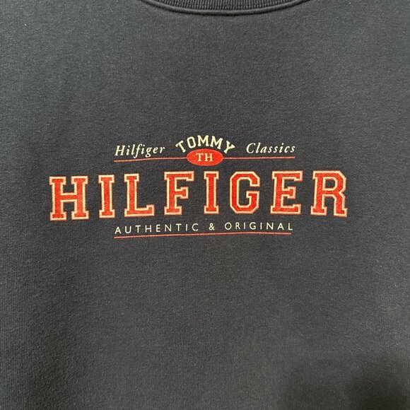 Navy Tommy Hilfiger crewneck sweatshirt with hand sewn embroidered patch logo - Picture 2 of 4